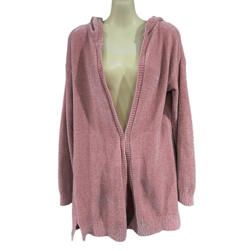 Garage‎ Chenille Knit Hooded Cardigan Blush Pink Long Sleeve Open Front M